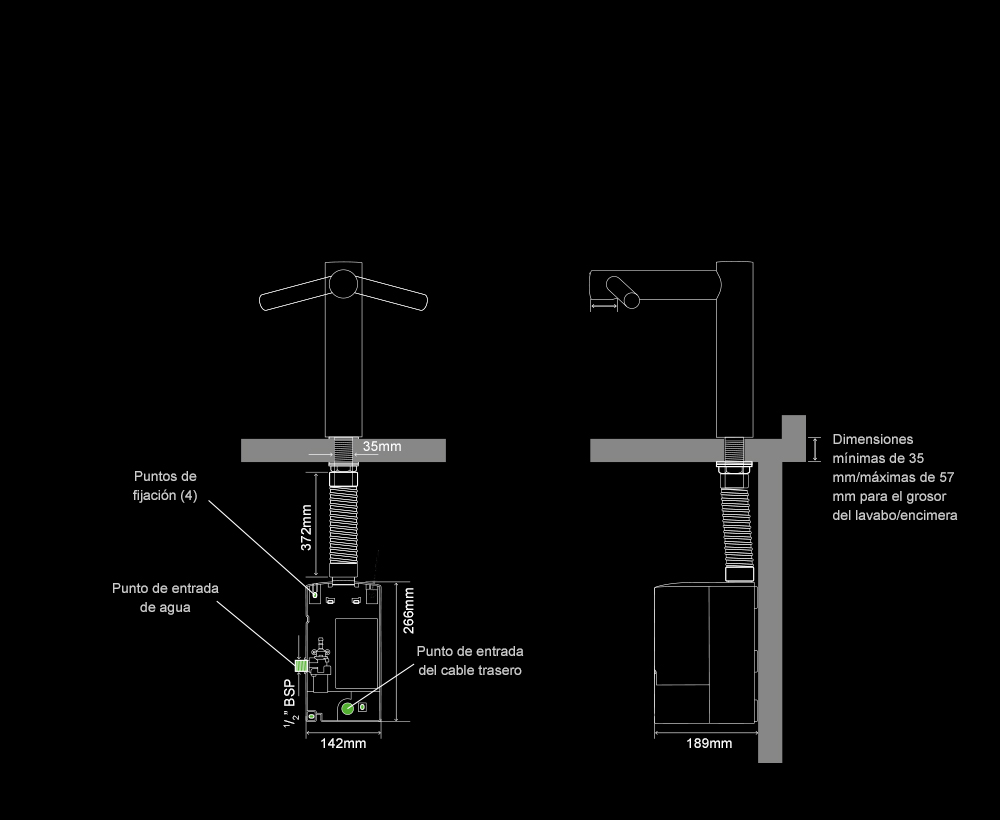 Especificaciones internas del secador de manos Dyson Airblade Tap Long